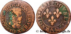 LOUIS XIII Double tournois au petit buste enfantin col plat, de Lyon 1611 Lyon
