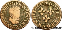 LOUIS XIII LE JUSTE Double tournois au petit buste enfantin col plat, de Lyon 1611 Lyon