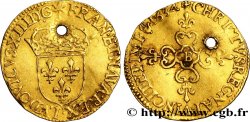 LOUIS XIII Écu d or au soleil, à la croix anillée fleurdelisée 1634 Rouen