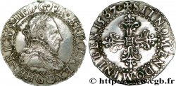 LIGUE. COINAGE AT THE NAME OF HENRY III Quart de franc au col plat (gaufré) 1587 Poitiers