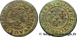 LOUIS XIII LE JUSTE Double tournois, type 7 de Lyon, buste viril barbu et drapé 1630 Lyon