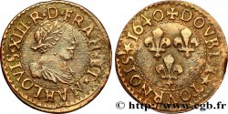 LOUIS XIII LE JUSTE Double tournois, 15e type de La Rochelle 1640 La Rochelle