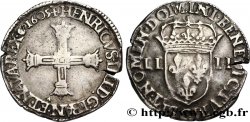 HENRY IV Quart d écu, croix bâtonnée et couronnée de face 1605 Saint-Lô