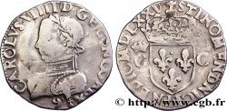 HENRY III. COINAGE AT THE NAME OF CHARLES IX Demi-teston, 2e type, avec légende fautée 1575 (MDLXXV) Rennes