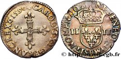 CHARLES X, CARDINAL DE BOURBON Quart d écu, croix de face 1590 Rouen