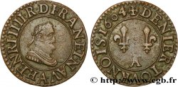 HENRI IV LE GRAND Denier tournois, 1er type de Paris (légende française) 1604 Paris, Moulin des Étuves