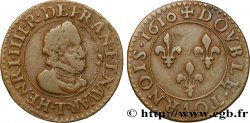 HENRI IV LE GRAND Double tournois, type de Nantes 1610 Nantes