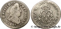 LOUIS XIV LE GRAND OU LE ROI SOLEIL Quatre sols aux deux L 1691 Troyes