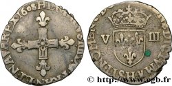 HENRI IV LE GRAND Huitième d écu, croix bâtonnée et fleurdelisée de face 1608 La Rochelle