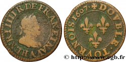 HENRI IV LE GRAND Double tournois, 2e type de Paris (légende française) 1607 Paris, Moulin des Étuves