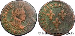 LOUIS XIII LE JUSTE Double tournois, type 3 1614 Lyon