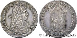 LOUIS XIV  THE SUN KING  Écu de Béarn, portrait apollinien 1667 Pau MBC+