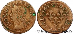 LOUIS XIII LE JUSTE Double tournois, type de Warin 1643 La Rochelle