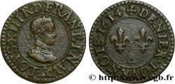 LOUIS XIII LE JUSTE Denier tournois, type 1 1614 Paris