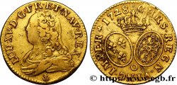 LOUIS XV DIT LE BIEN AIMÉ Louis d or aux écus ovales, buste habillé 1728 Riom