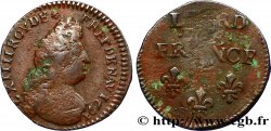 LOUIS XIV THE SUN KING Liard, 3e type, buste âgé 1693