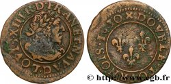 LOUIS XIII  Double tournois, type 7, buste viril barbu et drapé 1630 Lyon
