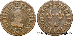 HENRI IV LE GRAND Denier tournois, 1er type de Paris (légende française) 1606 Paris TTB