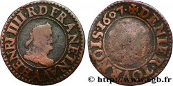 HENRY IV Denier tournois, 2e type de Paris (légende française) 1607 Paris, Moulin des Étuves