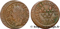 LOUIS XIII LE JUSTE Double tournois, type de Warin 1643 La Rochelle