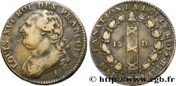 LOUIS XVI (MONARQUE CONSTITUTIONNEL) 12 deniers dit au faisceau , type FRANCOIS 1791 Paris