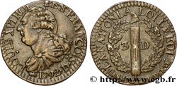 LOUIS XVI (MONARQUE CONSTITUTIONNEL) 3 deniers dit au faisceau , type FRANCOIS 1792 Lyon