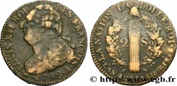 LOUIS XVI 2 sols dit au faisceau , type FRANÇOIS 1792 Paris