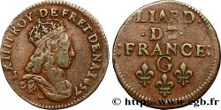 LOUIS XIV LE GRAND OU LE ROI SOLEIL Liard de cuivre, 2e type 1657 Lusignan