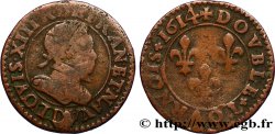 LOUIS XIII LE JUSTE Double tournois, type 3 1614 Lyon