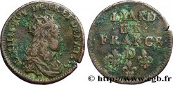 LOUIS XIV LE GRAND OU LE ROI SOLEIL Liard de cuivre, 2e type 1655 Vimy-en-Lyonnais (actuellement Neuville-sur-Saône)