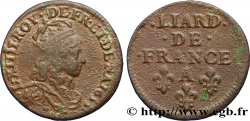 LOUIS XIV LE GRAND OU LE ROI SOLEIL Liard de cuivre, 2e type 1655 Corbeil