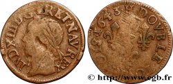 LOUIS XIII LE JUSTE Double tournois, type de Warin 1643 La Rochelle