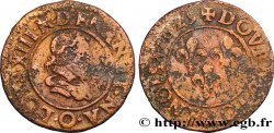 LOUIS XIII LE JUSTE Double tournois, petit buste adolescent au col plat de Riom 1625 Riom