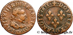 LOUIS XIII LE JUSTE Double tournois, type 2 1615 Amiens