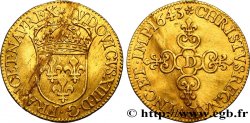 LOUIS XIII LE JUSTE Écu d or au soleil, à la croix anillée fleurdelisée 1643 Lyon