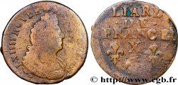 LOUIS XIV THE SUN KING Liard, 3e type, buste âgé 1698 Amiens