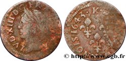 LOUIS XIII LE JUSTE Double tournois, type de Warin 1643 Bordeaux