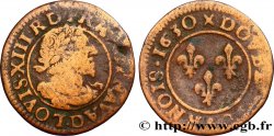 LOUIS XIII LE JUSTE Double tournois, type 7 de Lyon, buste viril barbu et drapé 1630 Lyon