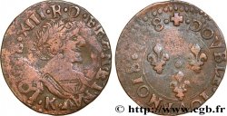 LOUIS XIII LE JUSTE Double tournois, type 14 1638 Bordeaux