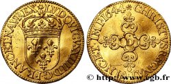 LOUIS XIV LE GRAND OU LE ROI SOLEIL Écu d or au soleil, à la croix anillée fleurdelisée 1644 Lyon SUP