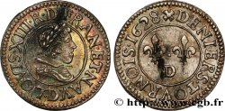LOUIS XIII  Denier tournois en argent 1628 Lyon AU