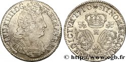 LOUIS XIV LE GRAND OU LE ROI SOLEIL Écu aux trois couronnes 1710 La Rochelle TTB+/SUP