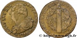 LOUIS XVI 2 sols dit au faisceau , type FRANCOIS 1792 Lille