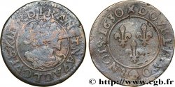 LOUIS XIII Double tournois, type 7 de Lyon, buste viril barbu et drapé, de Lyon, 1630 Lyon