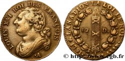 LOUIS XVI (MONARQUE CONSTITUTIONNEL) 12 deniers dit au faisceau , type FRANÇOIS 1791 Paris