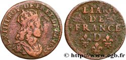 LOUIS XIV LE GRAND OU LE ROI SOLEIL Liard de cuivre, 2e type 1655 Vimy-en-Lyonnais (actuellement Neuville-sur-Saône)