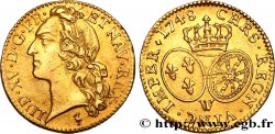 LOUIS XV  THE WELL-BELOVED  Louis d’or aux écus ovales, tête ceinte d’un bandeau 1748 Lille AU