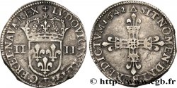LOUIS XIII Quart d écu, à la croix fleurdelisée, titulature côté écu 1642 Nantes