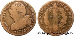 LOUIS XVI 2 sols dit au faisceau , type FRANCAIS 1793 Strasbourg