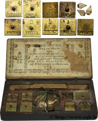 BOÎTE DE CHANGEUR - ALLEMAGNE - XVIIIe SIÈCLE Boîte avec trébuchet et 9 poids 1784 